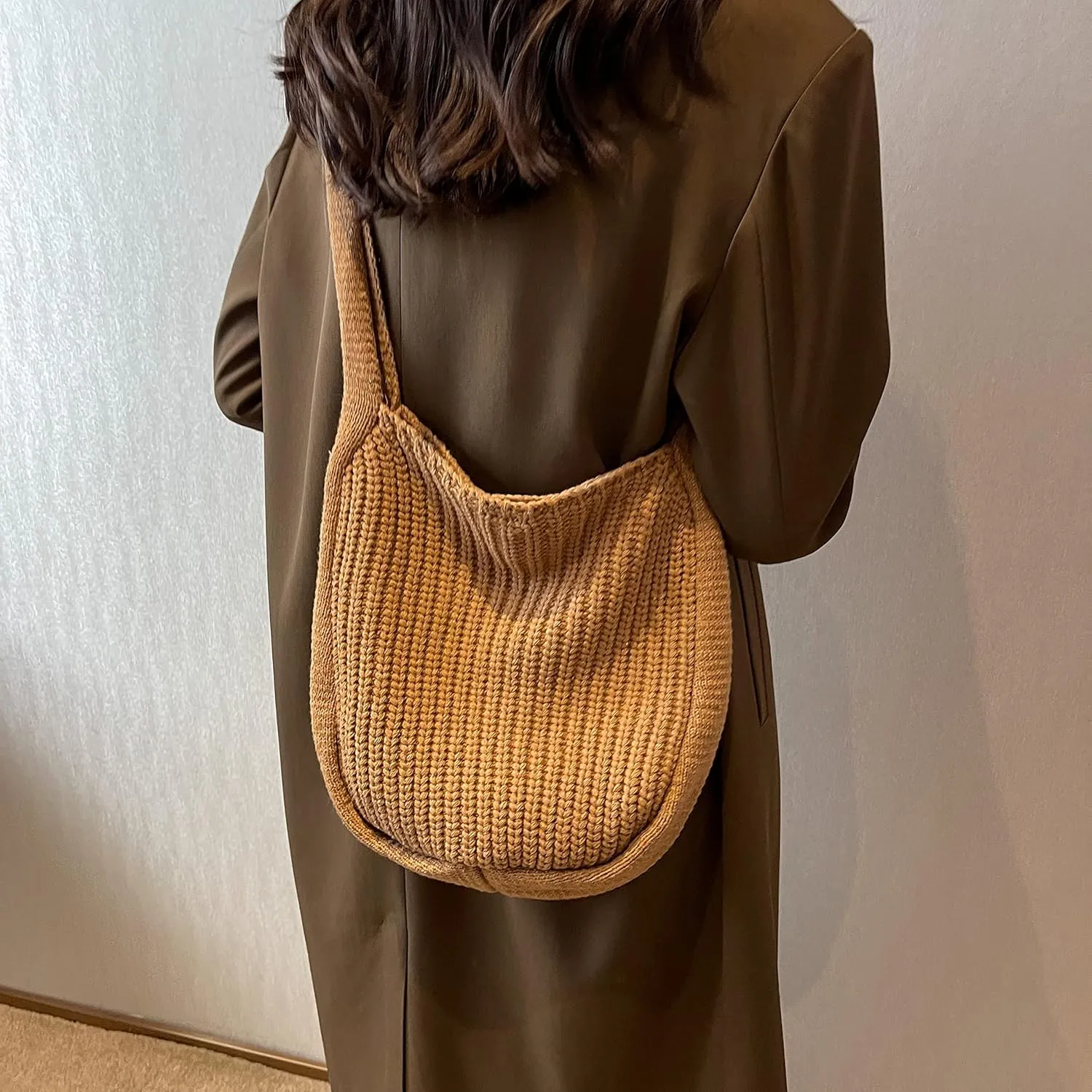 VIWIME Women's Crocheted Crossbody Tote Hobo Bag, Knitted Shoulder Handbag, Aesthetic Handmade Cute Purse, Knit Crochet Bag