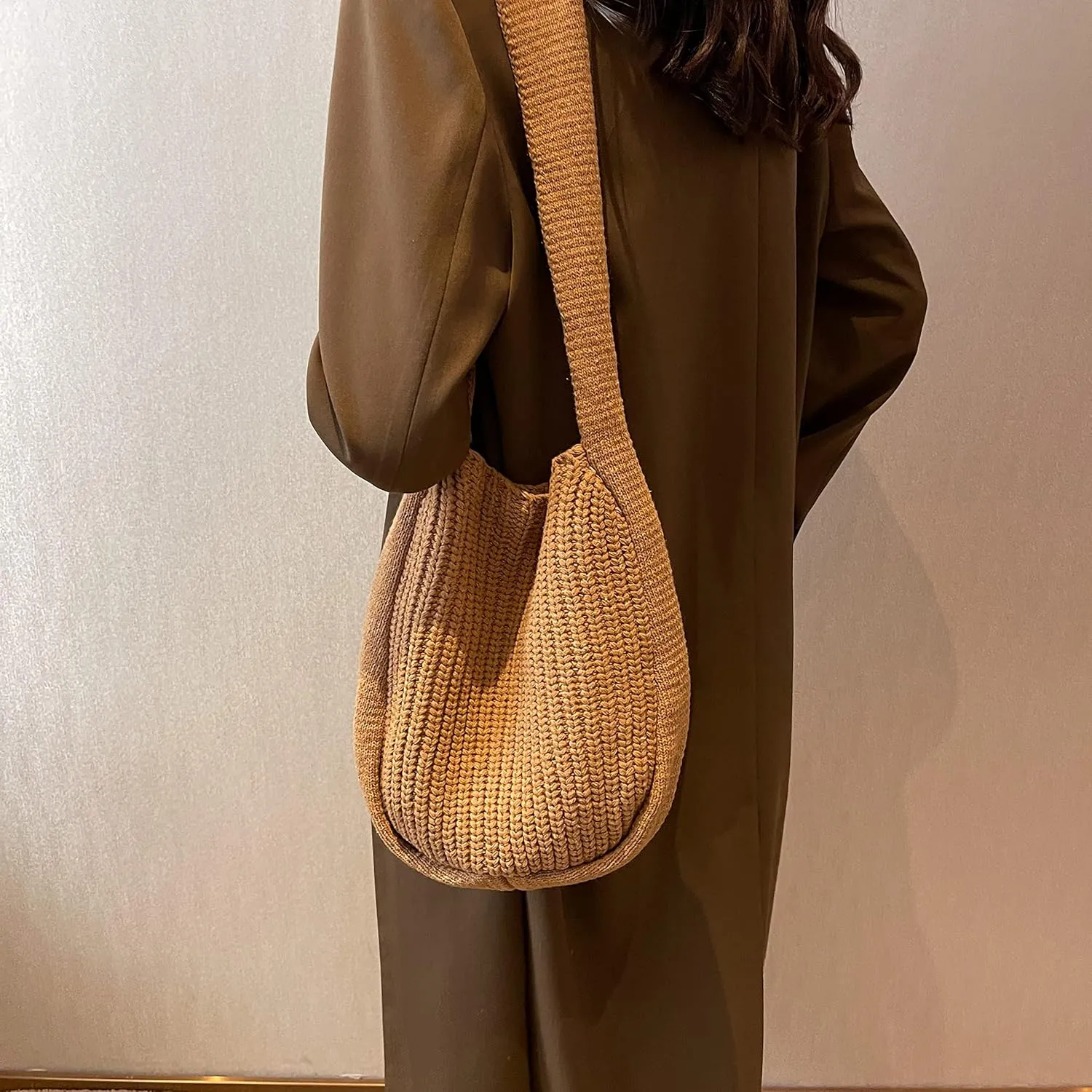 VIWIME Women's Crocheted Crossbody Tote Hobo Bag, Knitted Shoulder Handbag, Aesthetic Handmade Cute Purse, Knit Crochet Bag