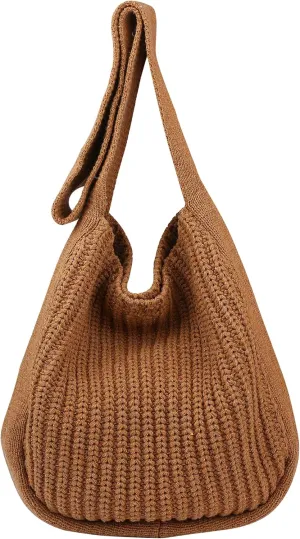 VIWIME Women's Crocheted Crossbody Tote Hobo Bag, Knitted Shoulder Handbag, Aesthetic Handmade Cute Purse, Knit Crochet Bag