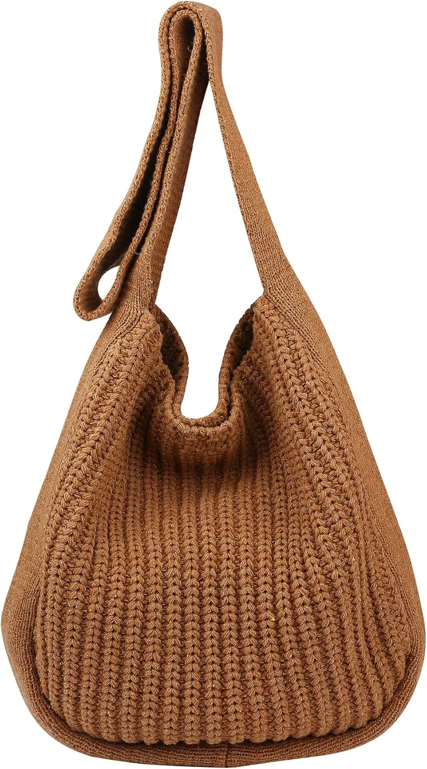 VIWIME Women's Crocheted Crossbody Tote Hobo Bag, Knitted Shoulder Handbag, Aesthetic Handmade Cute Purse, Knit Crochet Bag