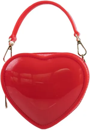 WAIT FLY Heart Shape PVC Leather Bag Wallet Purse Handbag Crossbody Bag Chain Strap Shoulder Bag