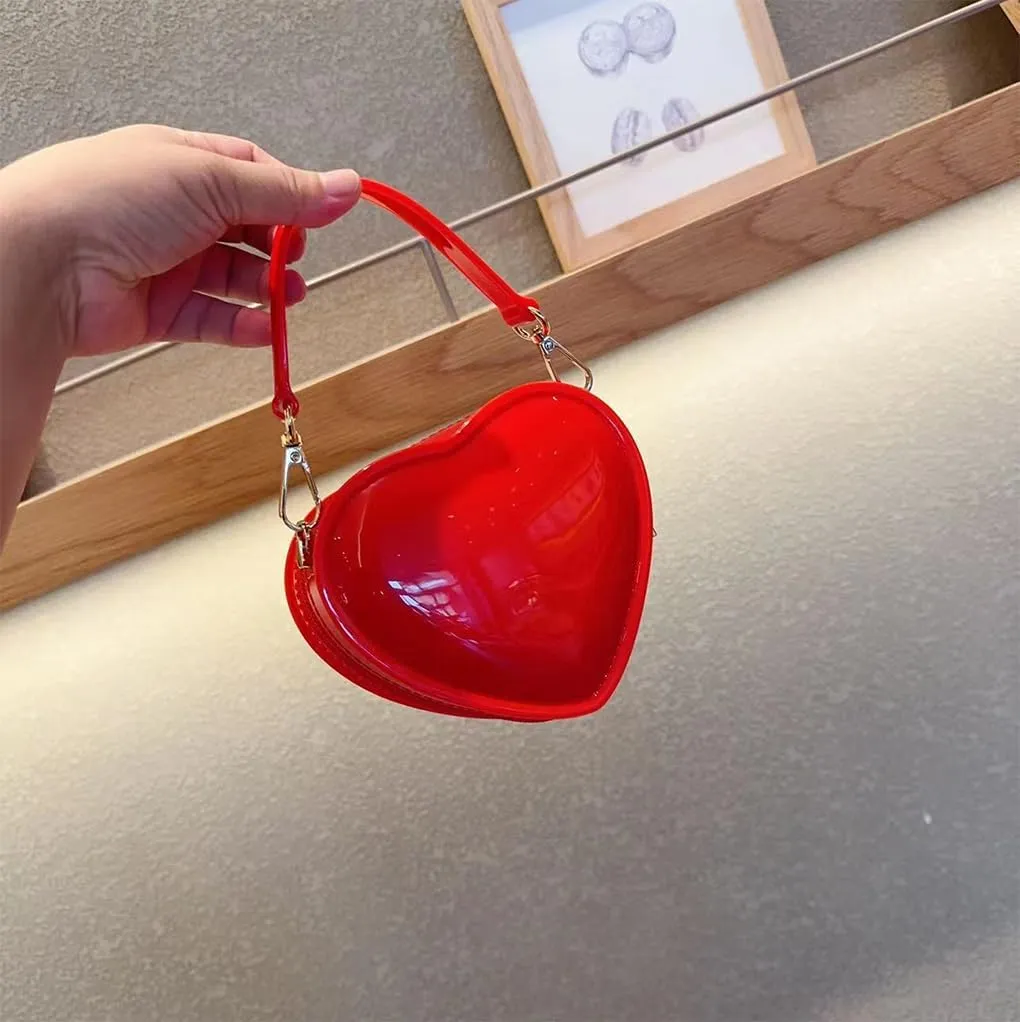 WAIT FLY Heart Shape PVC Leather Bag Wallet Purse Handbag Crossbody Bag Chain Strap Shoulder Bag