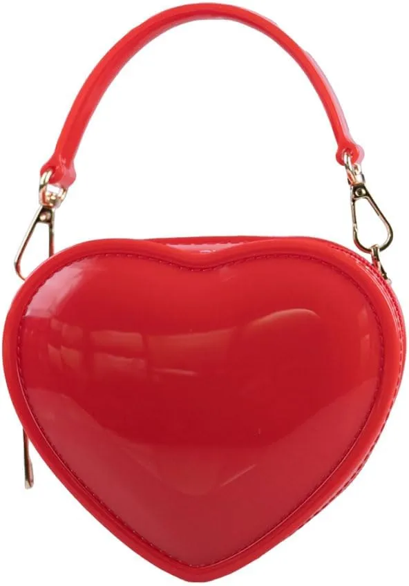 WAIT FLY Heart Shape PVC Leather Bag Wallet Purse Handbag Crossbody Bag Chain Strap Shoulder Bag