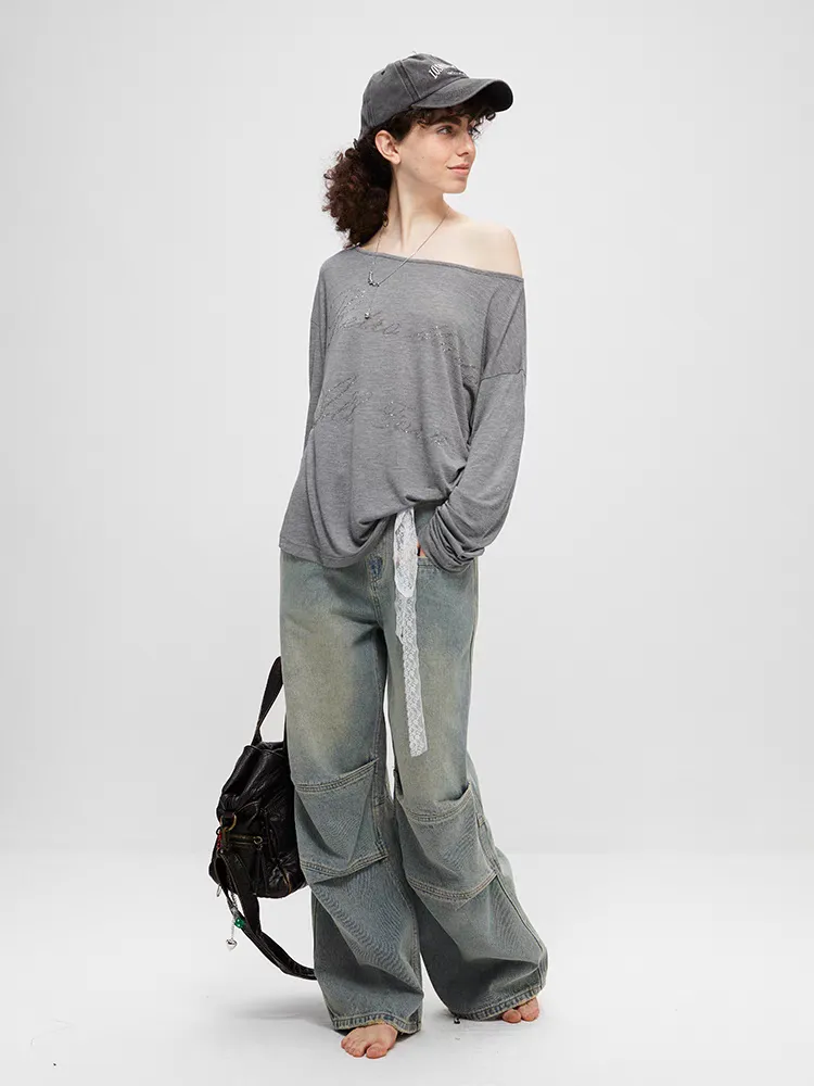 Washed Panel Patchwork Wide-Leg Jeans