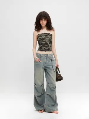 Washed Panel Patchwork Wide-Leg Jeans