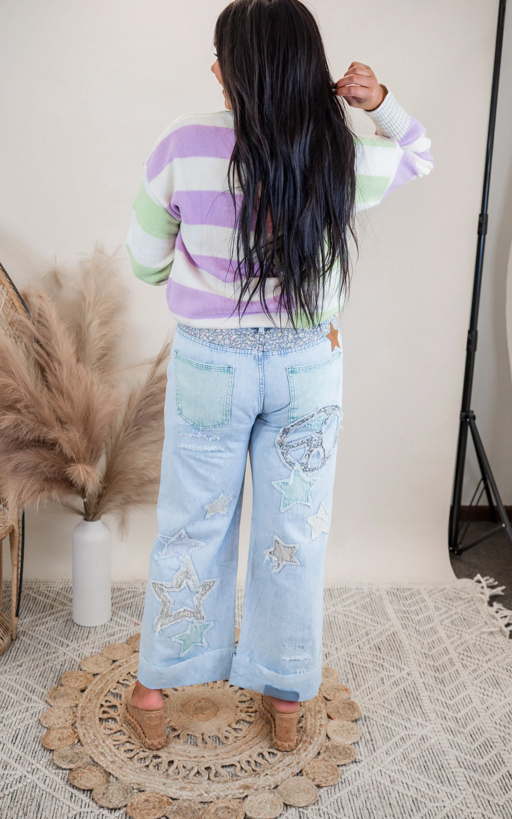 Washed Star Patchwork Denim Jeans | Oli & Hali