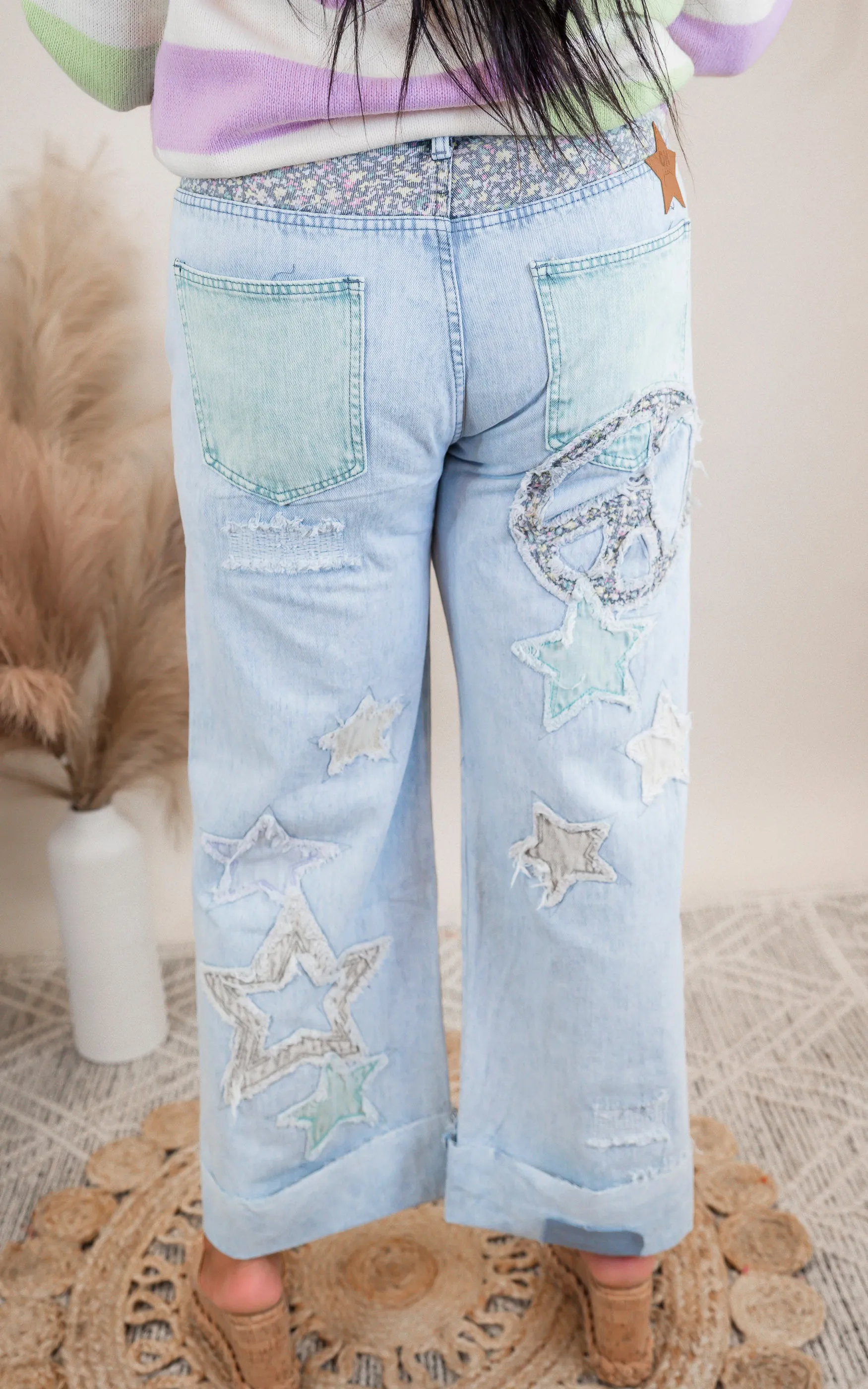Washed Star Patchwork Denim Jeans | Oli & Hali