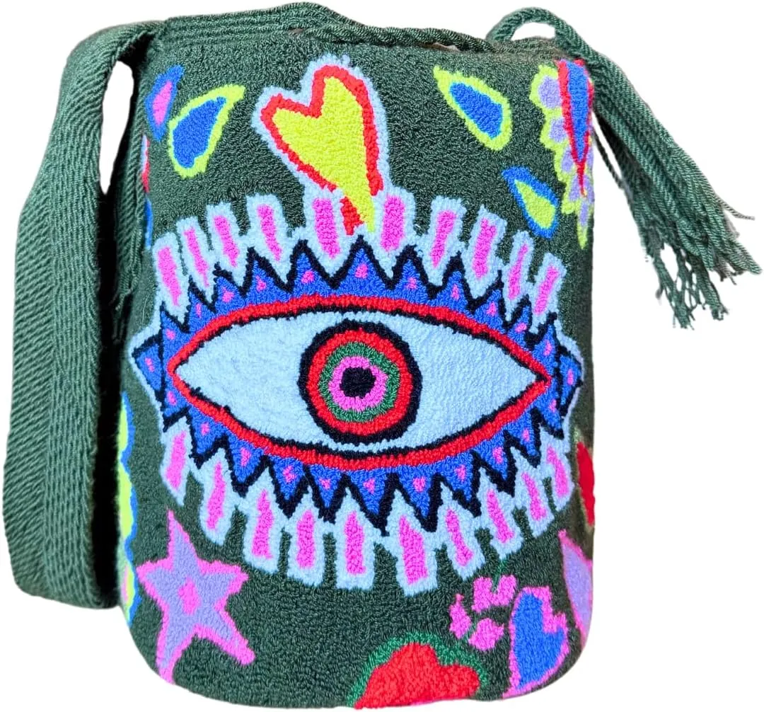 Wayuu Bag | Authentic Mochila Wayuu from Colombia | Medium Tapizada | Lined Punch Needle Crossbody Shoulder Bag