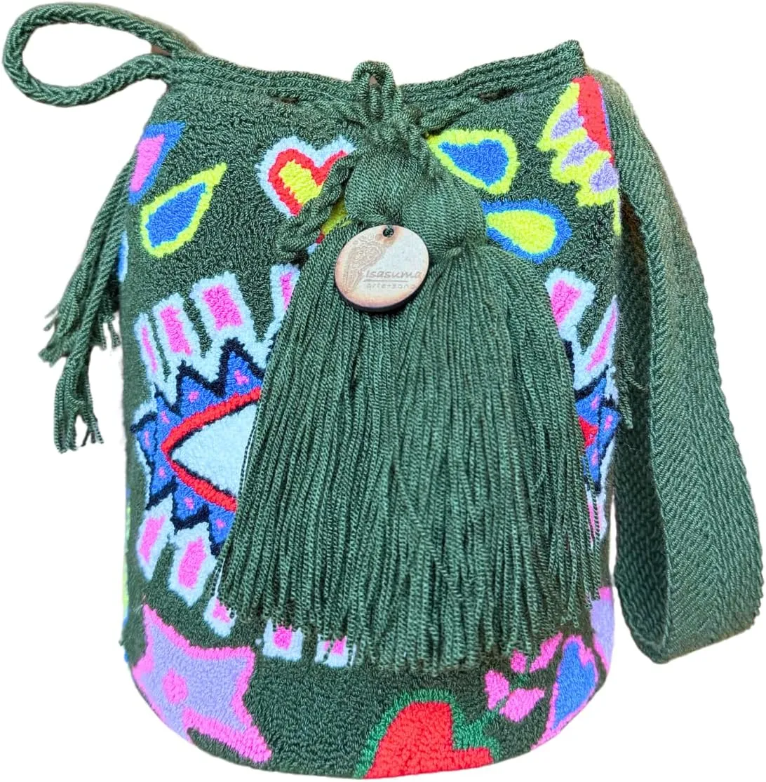 Wayuu Bag | Authentic Mochila Wayuu from Colombia | Medium Tapizada | Lined Punch Needle Crossbody Shoulder Bag