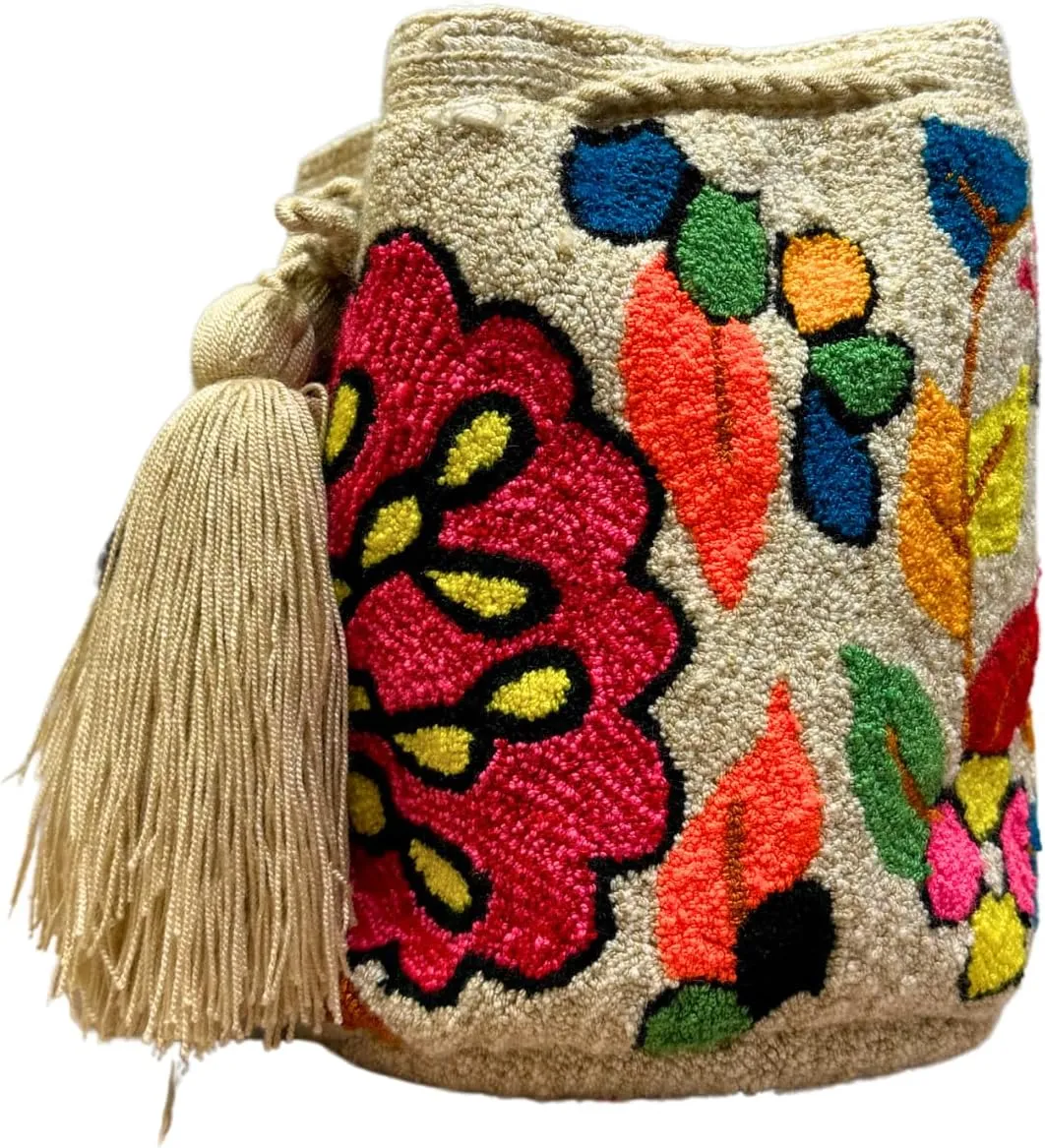 Wayuu Bag | Authentic Mochila Wayuu from Colombia | Medium Tapizada | Lined Punch Needle Crossbody Shoulder Bag