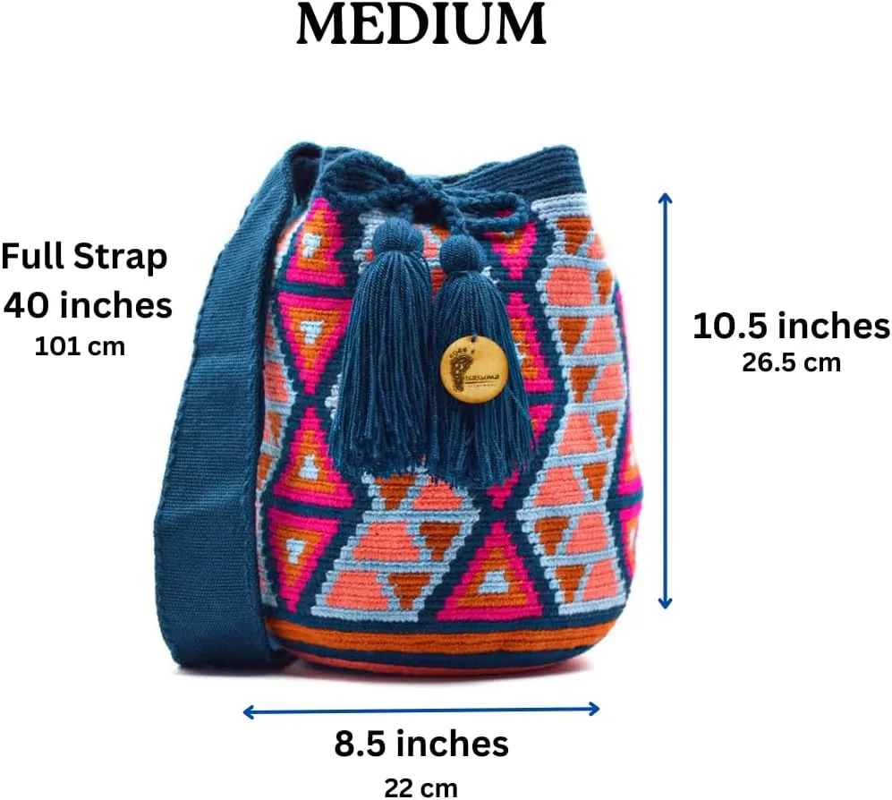 Wayuu Bag | Authentic Mochila Wayuu from Colombia | Medium Tapizada | Lined Punch Needle Crossbody Shoulder Bag