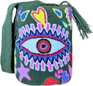 Wayuu Bag | Authentic Mochila Wayuu from Colombia | Medium Tapizada | Lined Punch Needle Crossbody Shoulder Bag