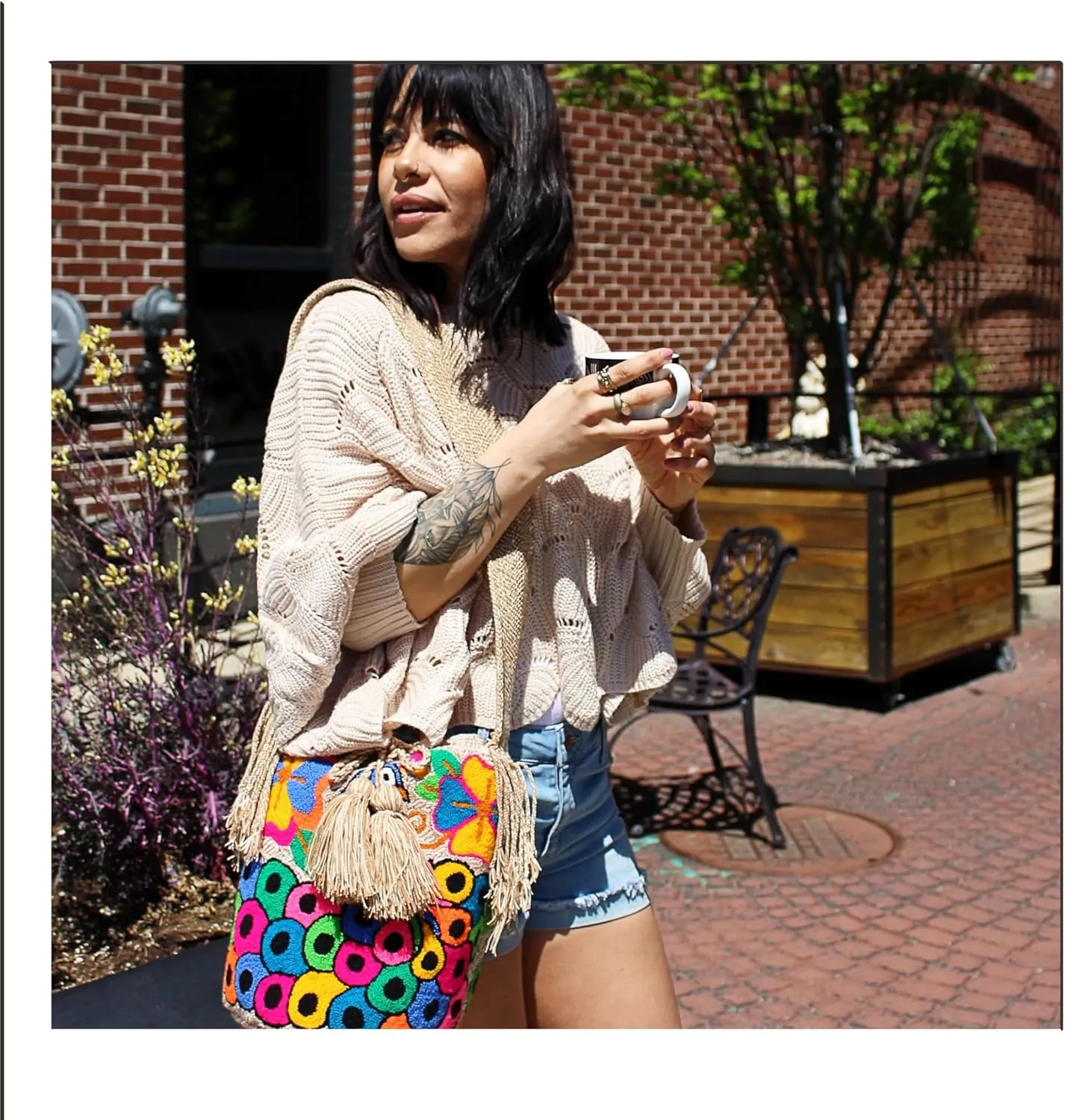 Wayuu Bag | Mochila Wayuu from Colombia | Large Tapizada | Evil Lucky Awaken | Lined Punch Needle Crossbody Shoulder Bag (Hummingbirds)