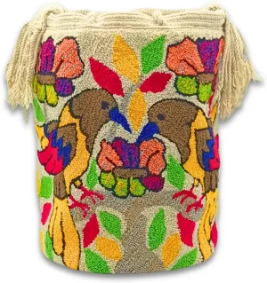 Wayuu Bag | Mochila Wayuu from Colombia | Large Tapizada | Evil Lucky Awaken | Lined Punch Needle Crossbody Shoulder Bag (Hummingbirds)