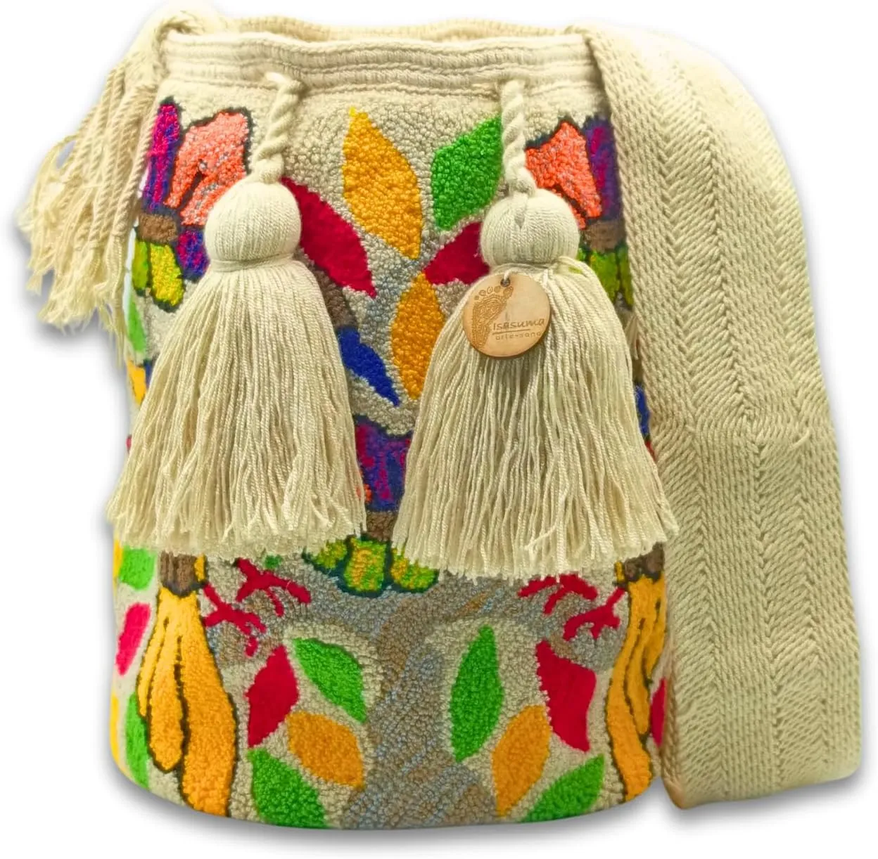 Wayuu Bag | Mochila Wayuu from Colombia | Large Tapizada | Evil Lucky Awaken | Lined Punch Needle Crossbody Shoulder Bag (Hummingbirds)