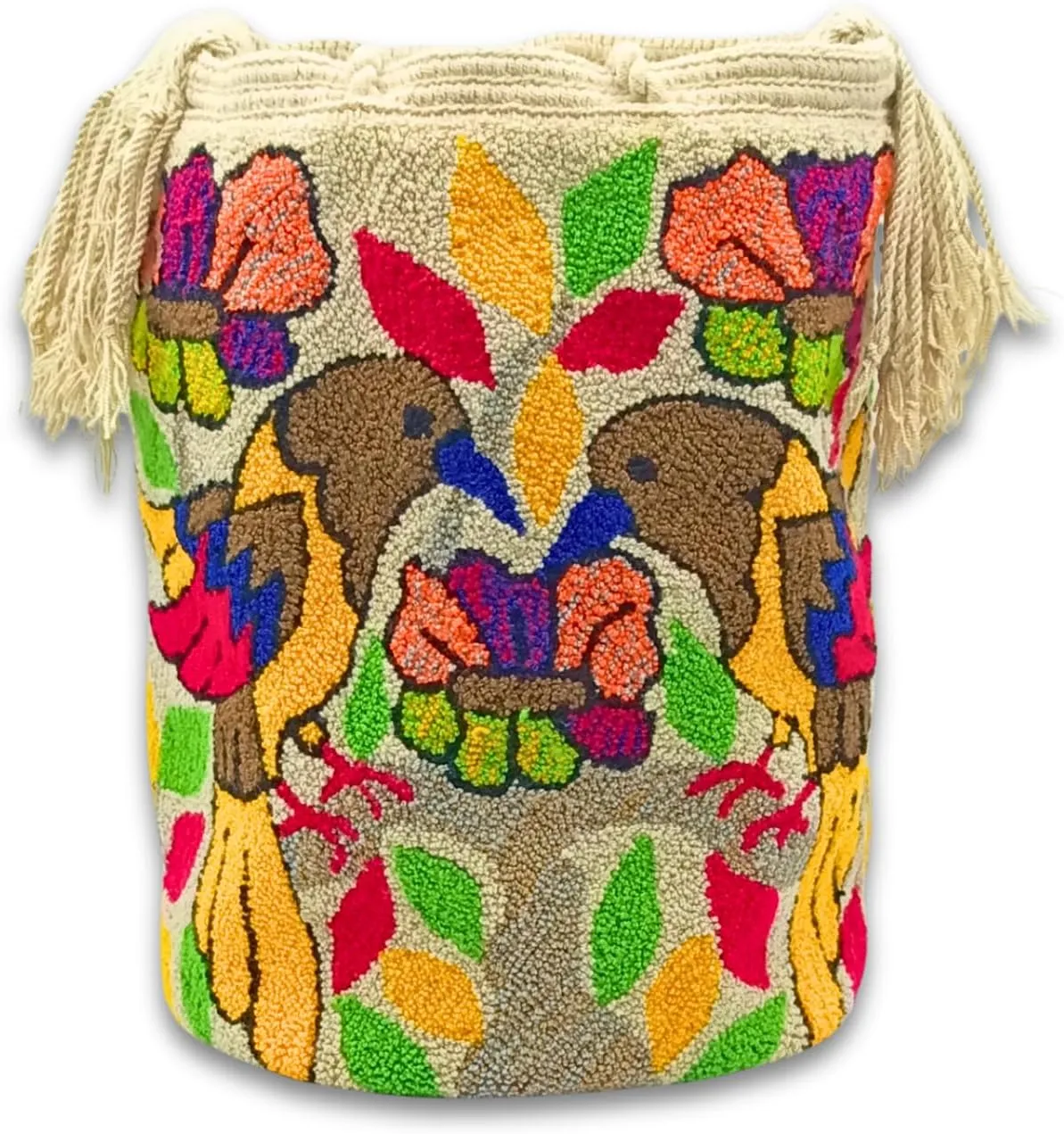 Wayuu Bag | Mochila Wayuu from Colombia | Large Tapizada | Evil Lucky Awaken | Lined Punch Needle Crossbody Shoulder Bag (Hummingbirds)
