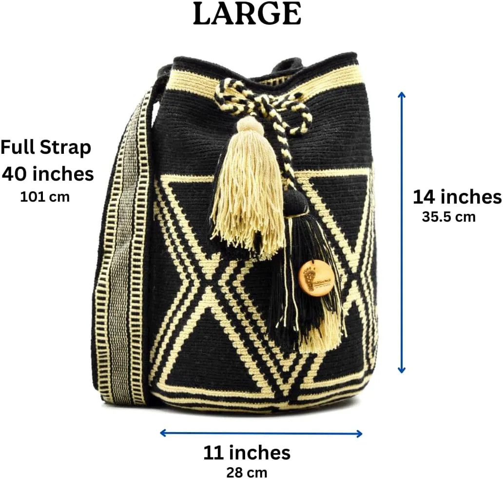 Wayuu Bag | Mochila Wayuu from Colombia | Large Tapizada | Evil Lucky Awaken | Lined Punch Needle Crossbody Shoulder Bag (Hummingbirds)