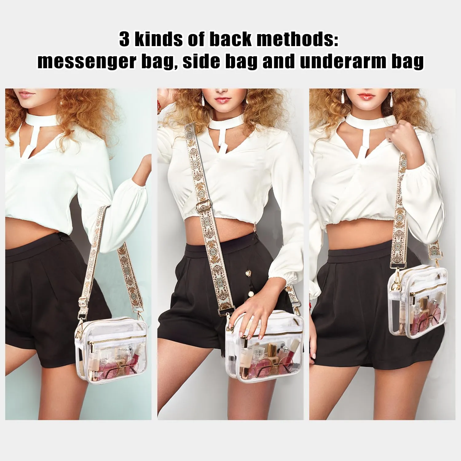 WEDDINGHELPER Clear Crossbody Bag, Clear Bag Stadium Approved Clear Purse with Adjustable Strap for Sports Concerts Festivals