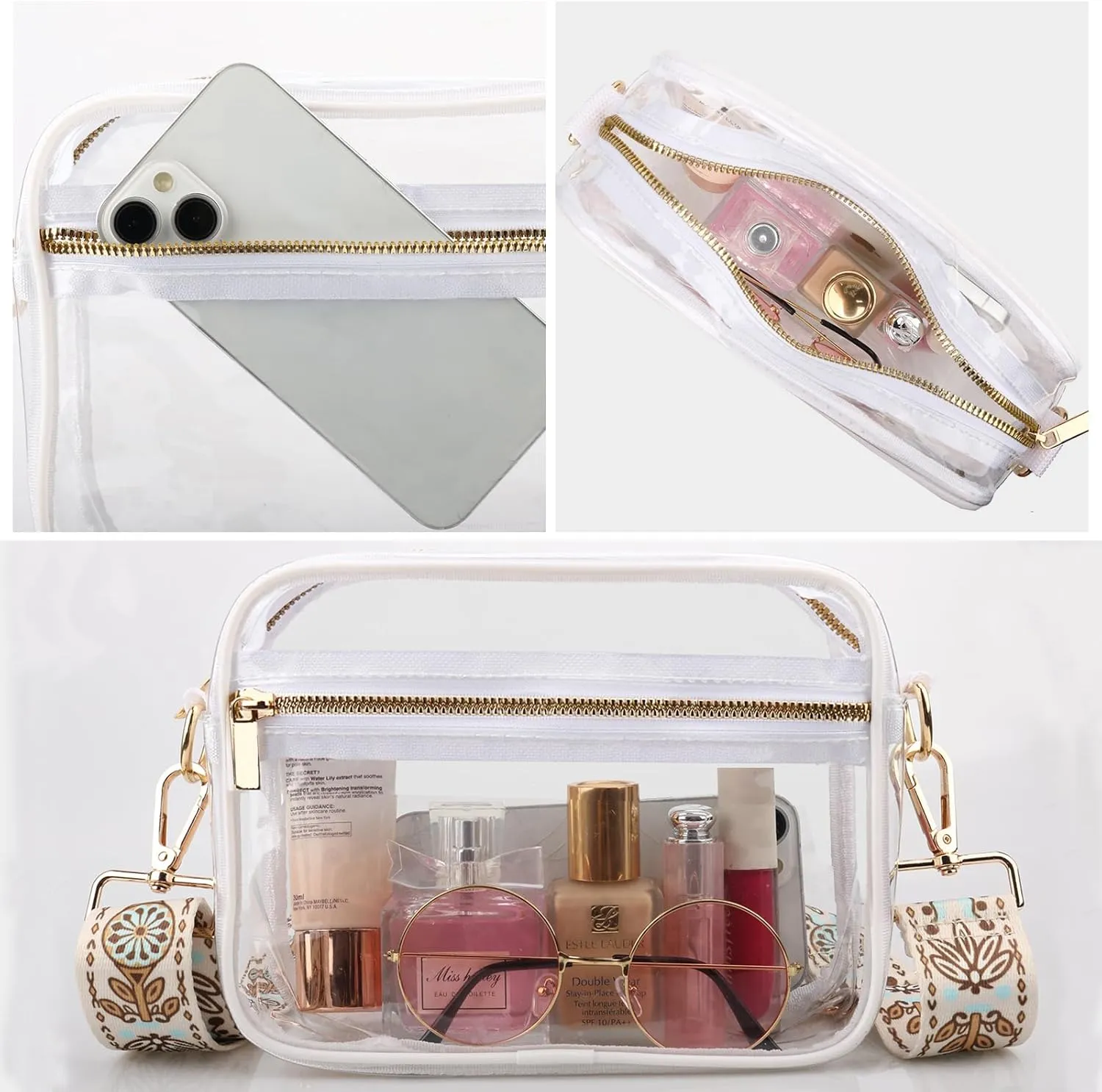 WEDDINGHELPER Clear Crossbody Bag, Clear Bag Stadium Approved Clear Purse with Adjustable Strap for Sports Concerts Festivals