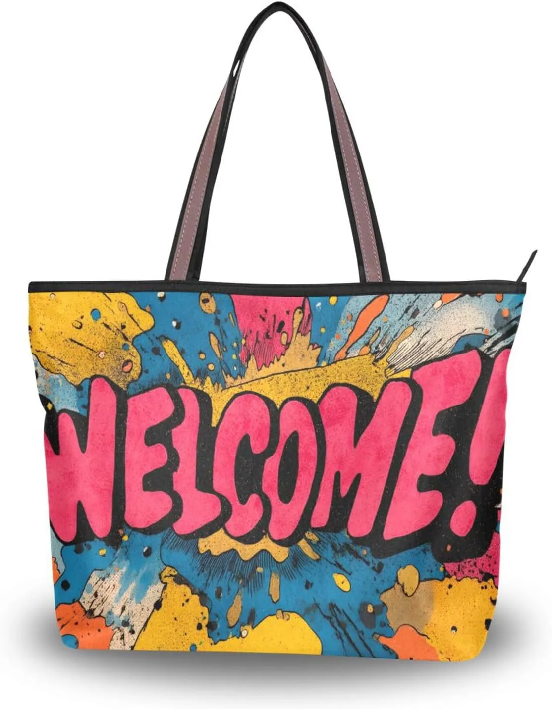 Welcome Word Women Tote Bag for Everyday & Travel, Handbag Purse Reusable Grocery Bags Large