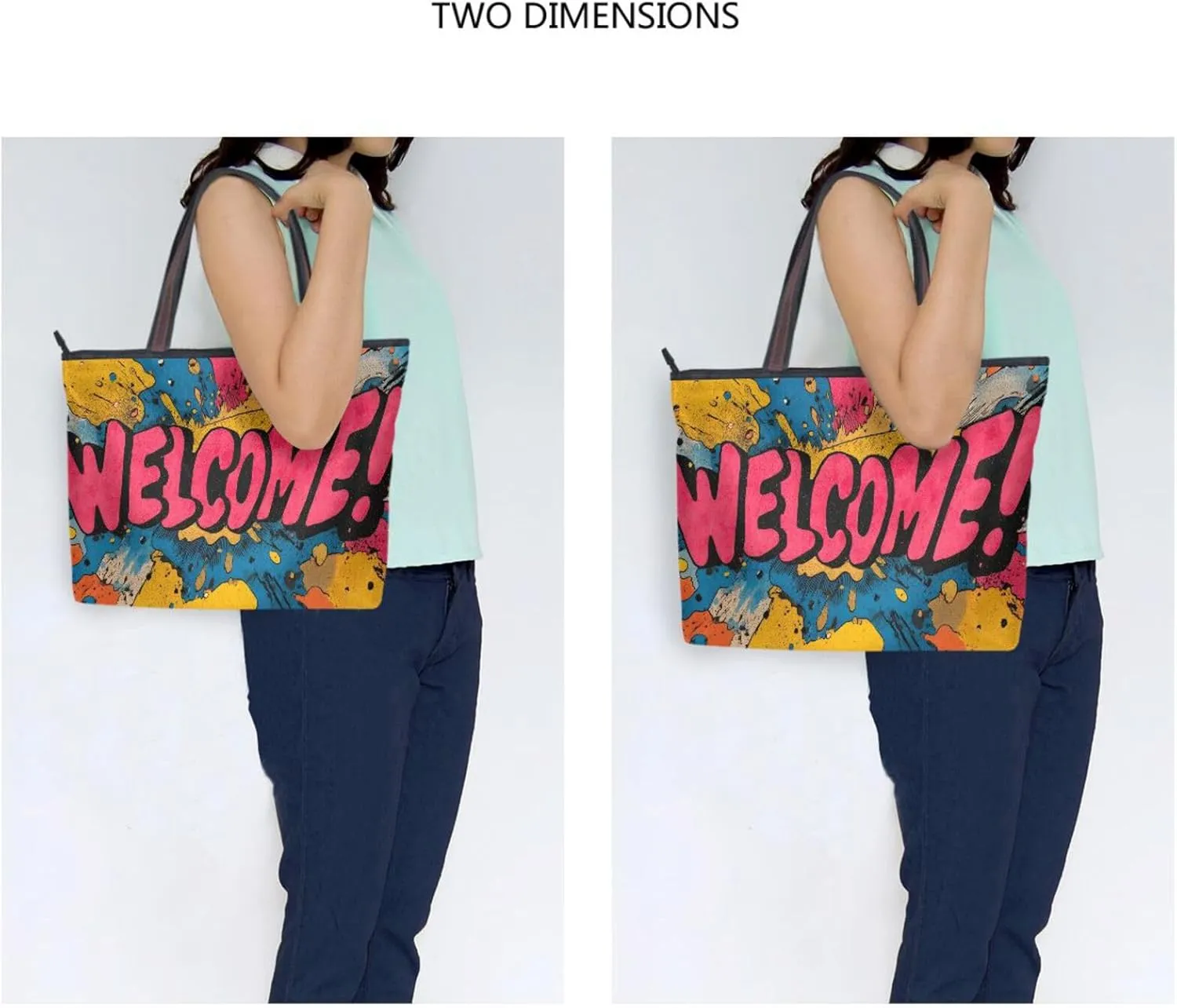 Welcome Word Women Tote Bag for Everyday & Travel, Handbag Purse Reusable Grocery Bags Large