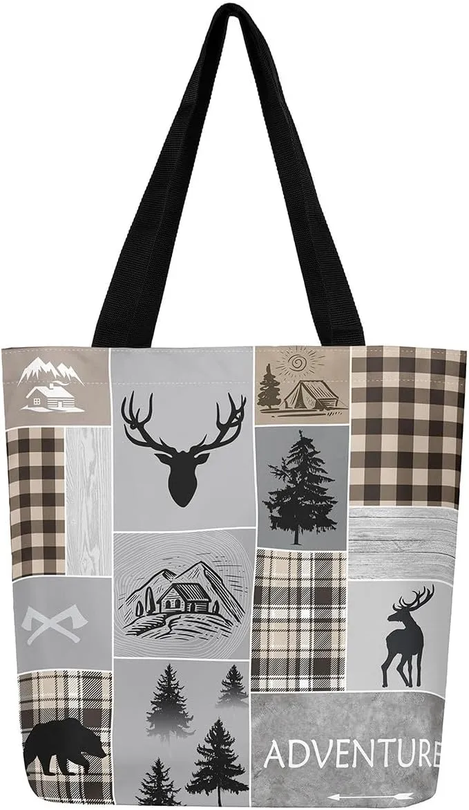 Western Cowgirl Canvas Tote Bag Rustic Deer Bear Tote Bag Farmhouse Animal Shopping Grocery Bags