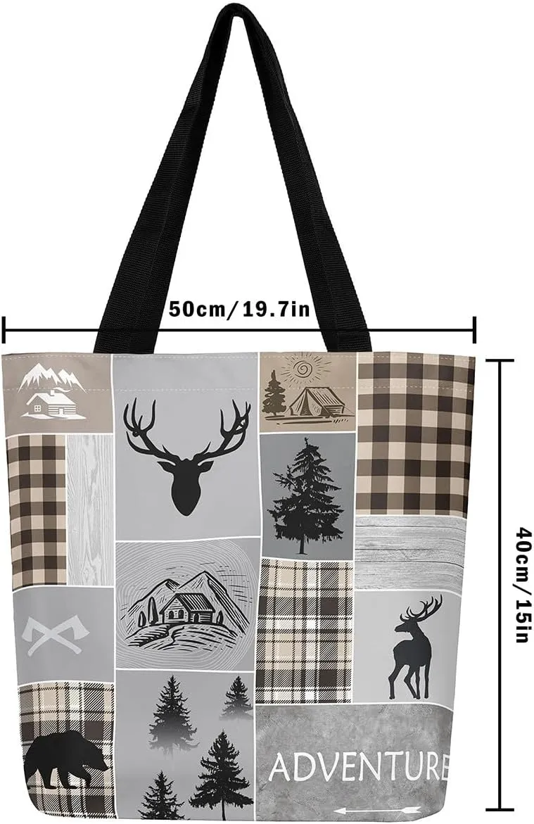 Western Cowgirl Canvas Tote Bag Rustic Deer Bear Tote Bag Farmhouse Animal Shopping Grocery Bags