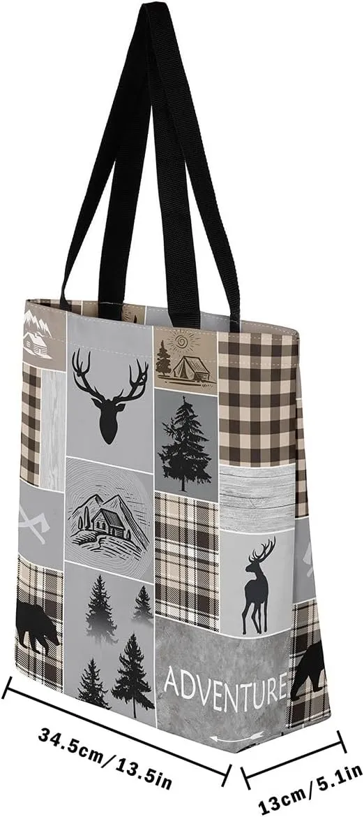 Western Cowgirl Canvas Tote Bag Rustic Deer Bear Tote Bag Farmhouse Animal Shopping Grocery Bags