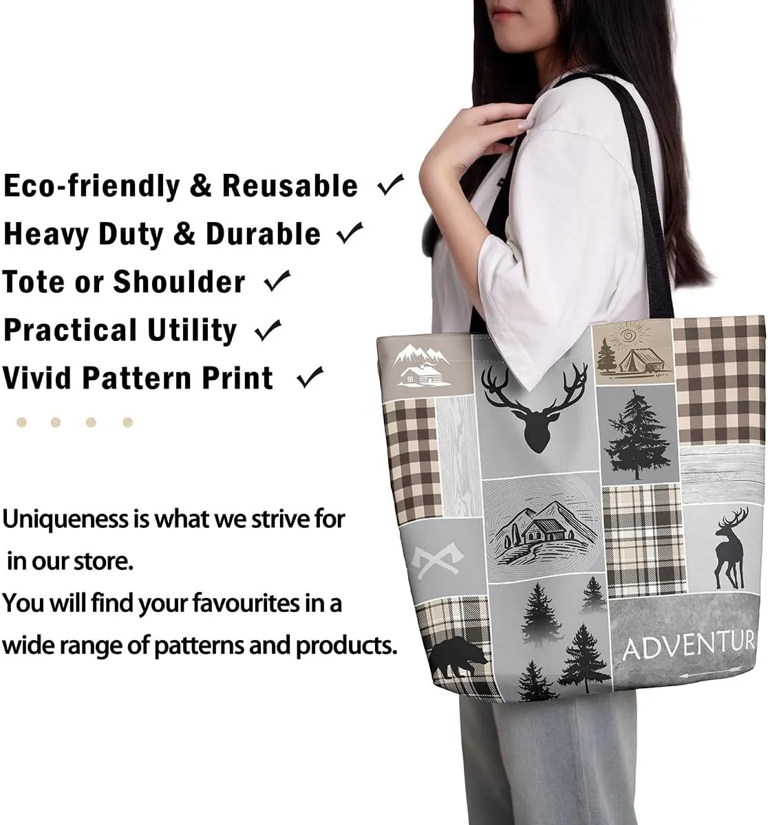 Western Cowgirl Canvas Tote Bag Rustic Deer Bear Tote Bag Farmhouse Animal Shopping Grocery Bags
