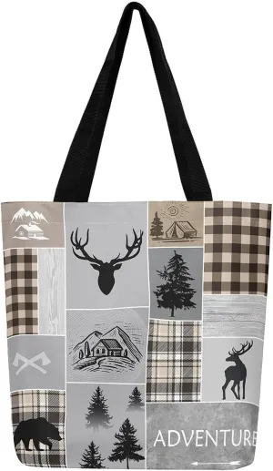 Western Cowgirl Canvas Tote Bag Rustic Deer Bear Tote Bag Farmhouse Animal Shopping Grocery Bags