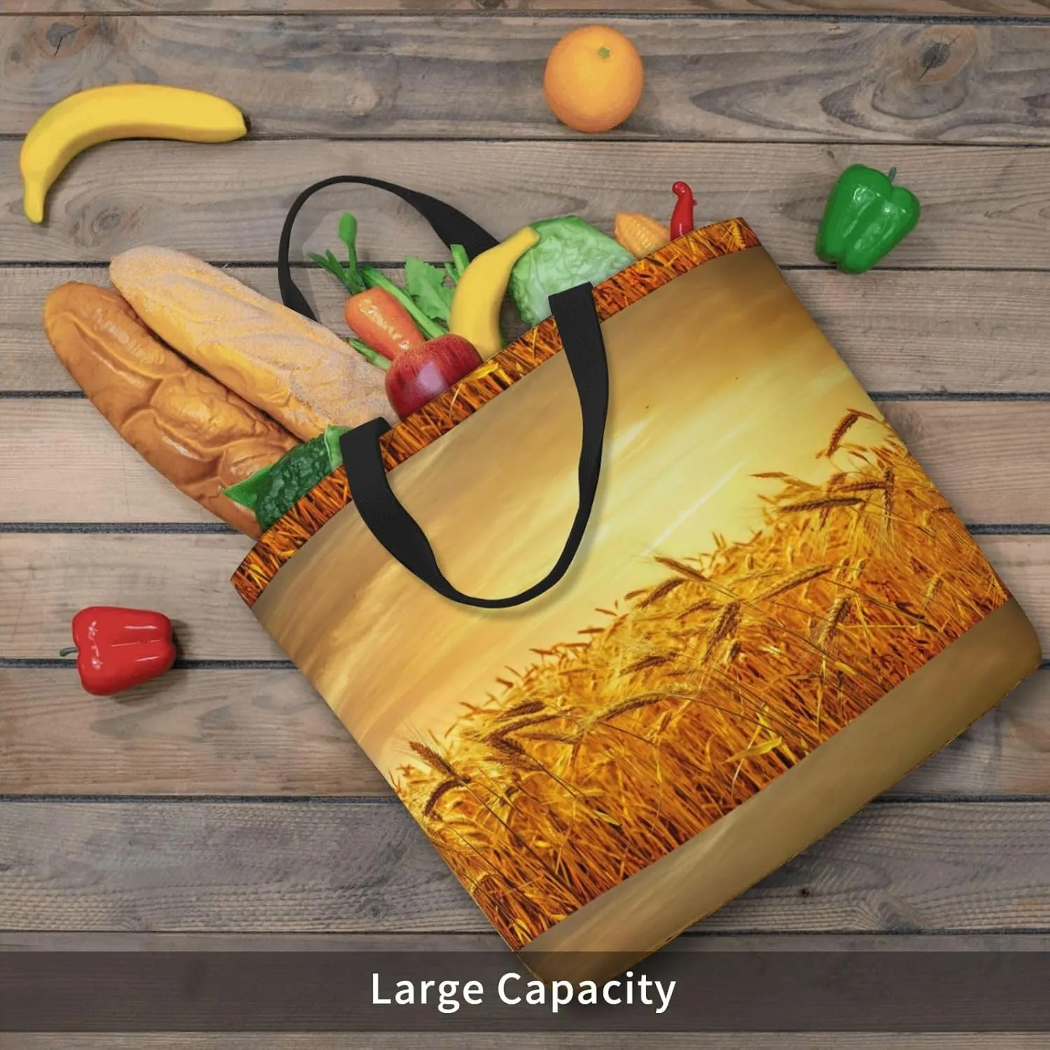 Wheat Field Duty Reusable Shopping One-Shoulder Bags – Large Tote Bags Are Foldable