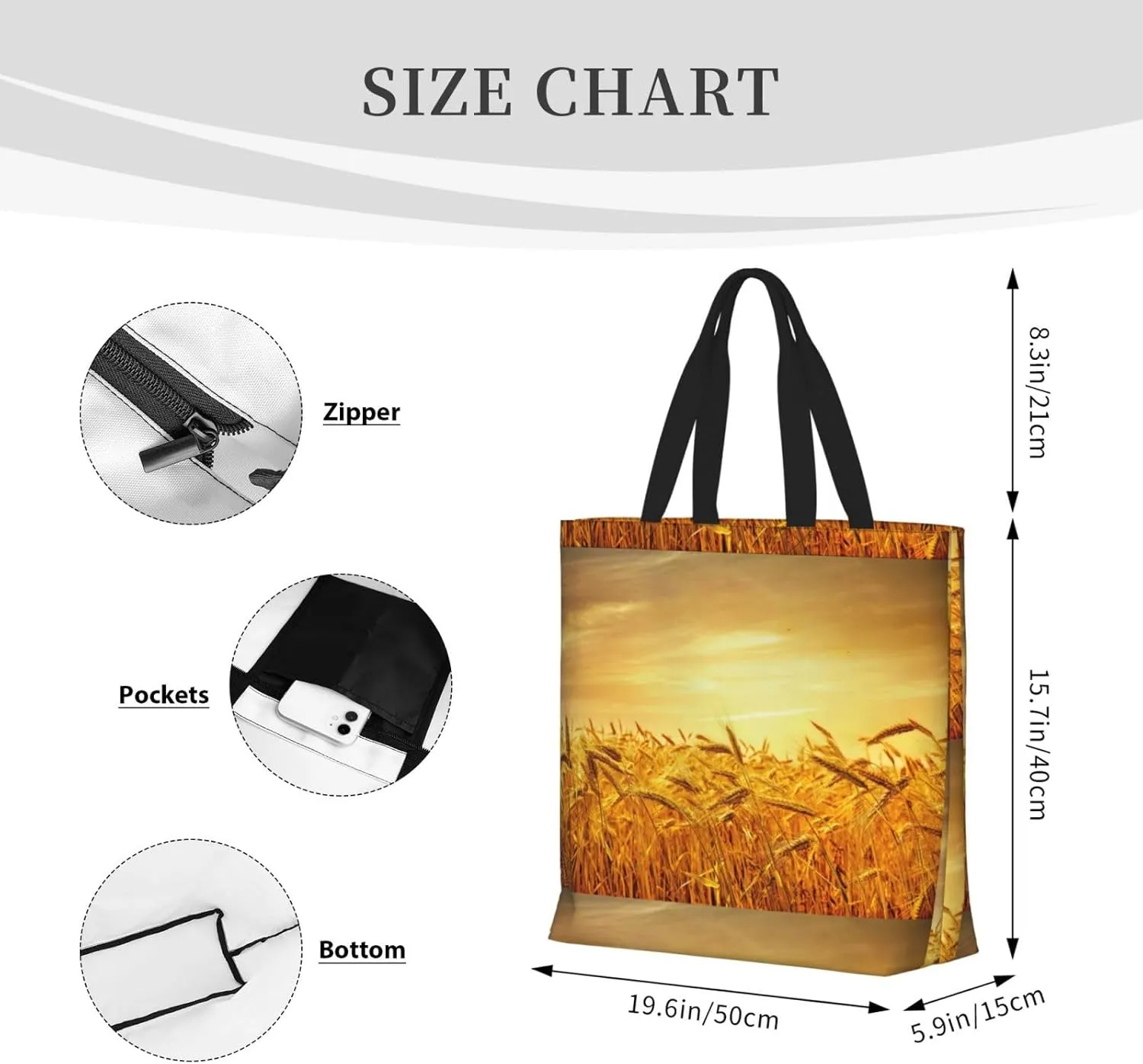 Wheat Field Duty Reusable Shopping One-Shoulder Bags – Large Tote Bags Are Foldable