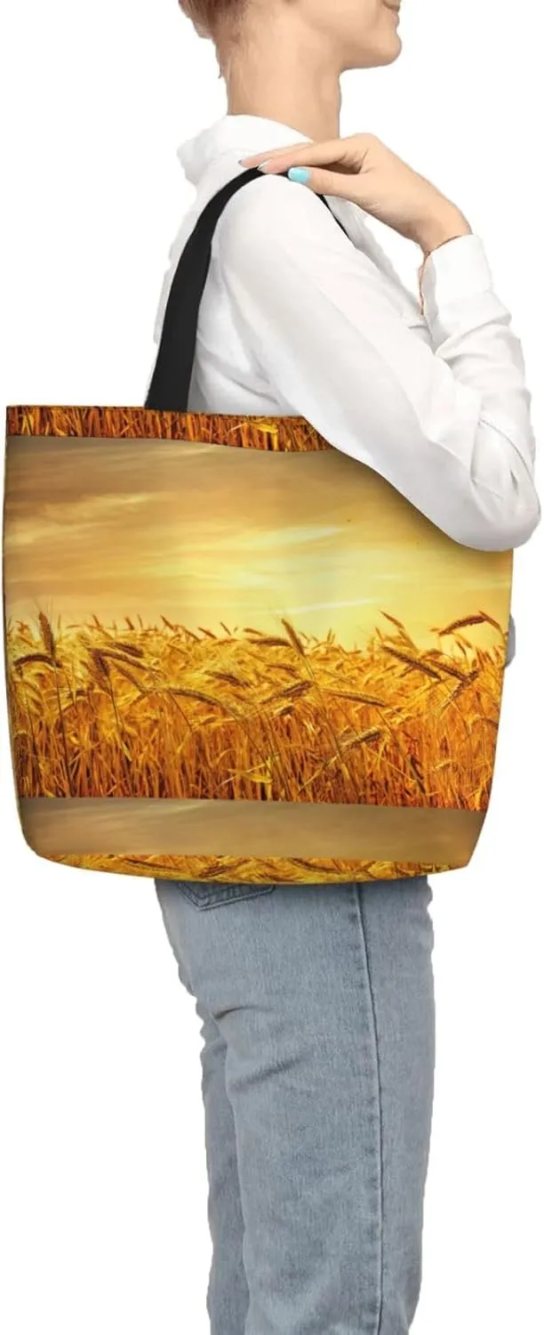 Wheat Field Duty Reusable Shopping One-Shoulder Bags – Large Tote Bags Are Foldable