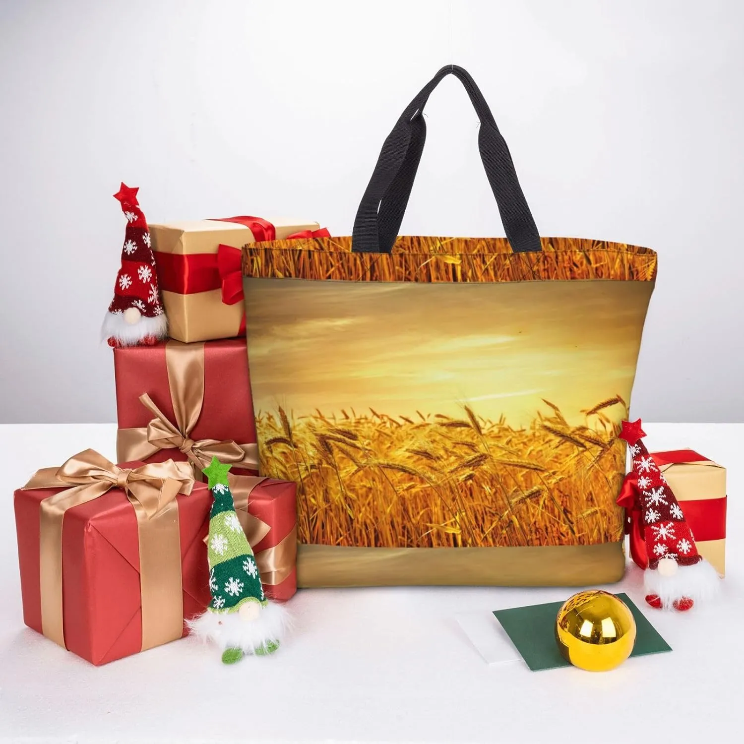 Wheat Field Duty Reusable Shopping One-Shoulder Bags – Large Tote Bags Are Foldable