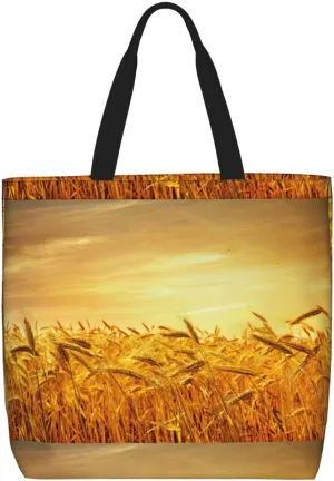 Wheat Field Duty Reusable Shopping One-Shoulder Bags – Large Tote Bags Are Foldable