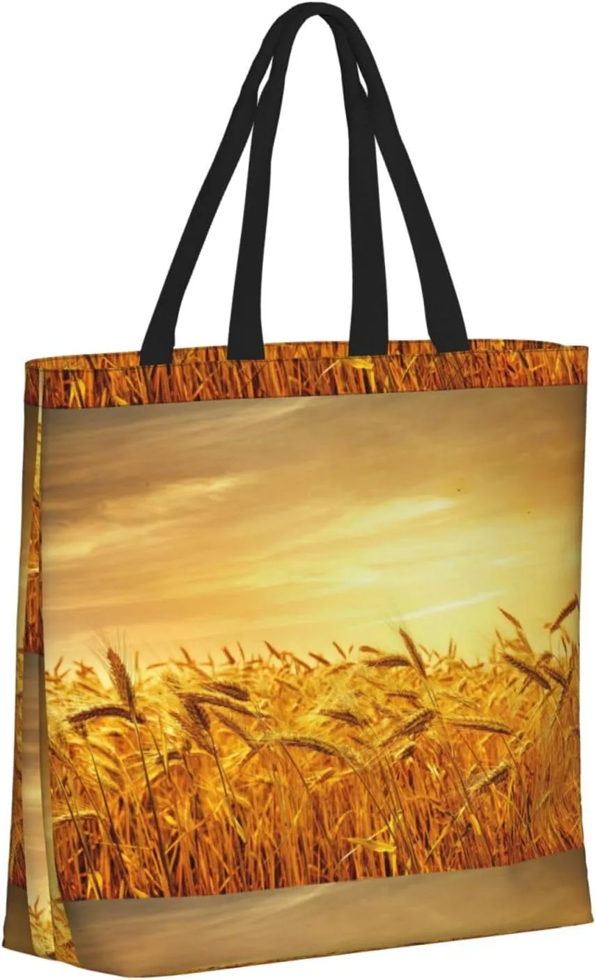 Wheat Field Duty Reusable Shopping One-Shoulder Bags – Large Tote Bags Are Foldable
