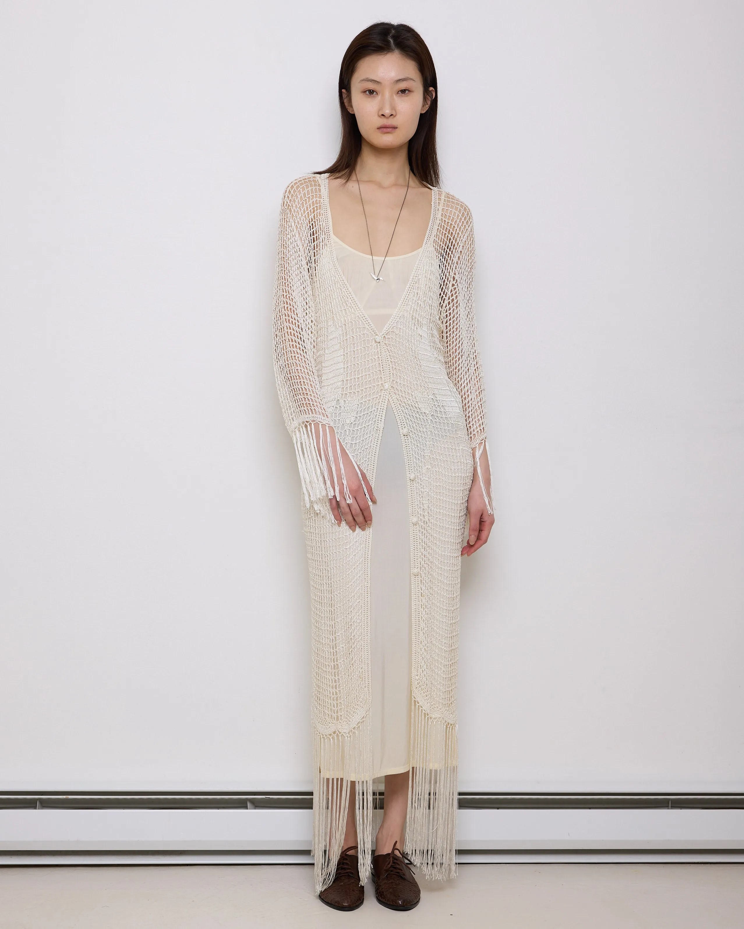 White Crocheted Cardigan Dress