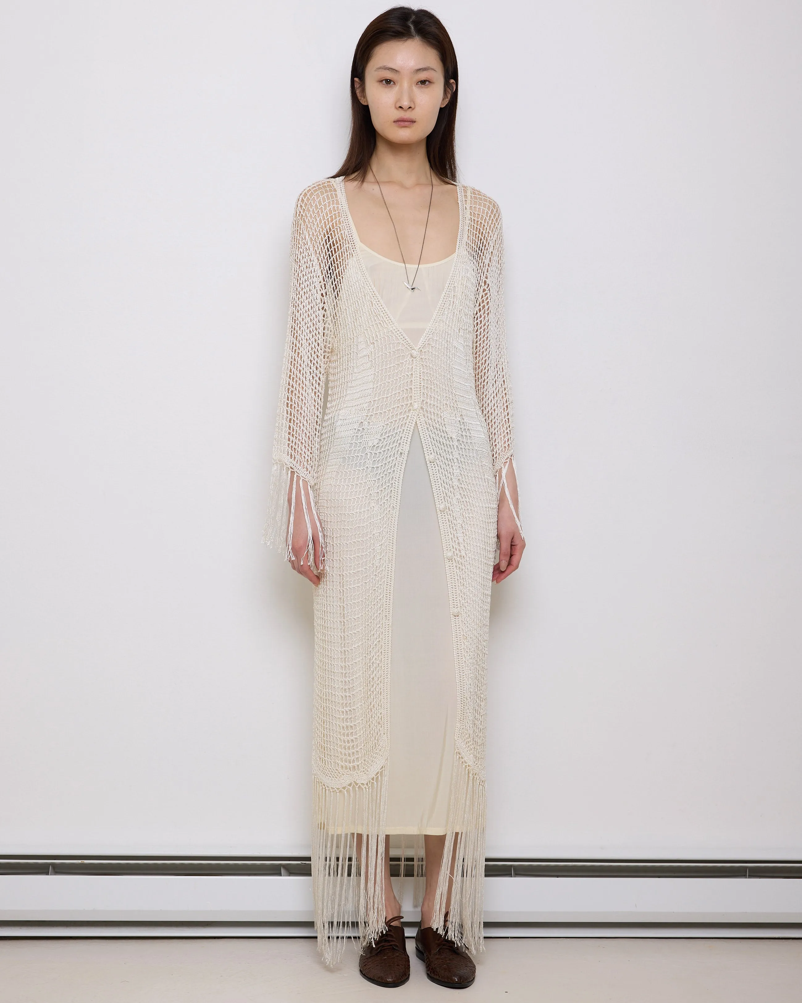 White Crocheted Cardigan Dress