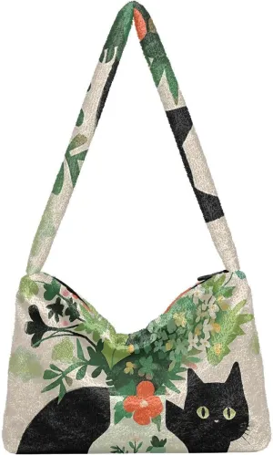 White Cute Dog Green Paper Womens Shoulder Handbags, Underarm Shoulder Bag, Book Totes for Women