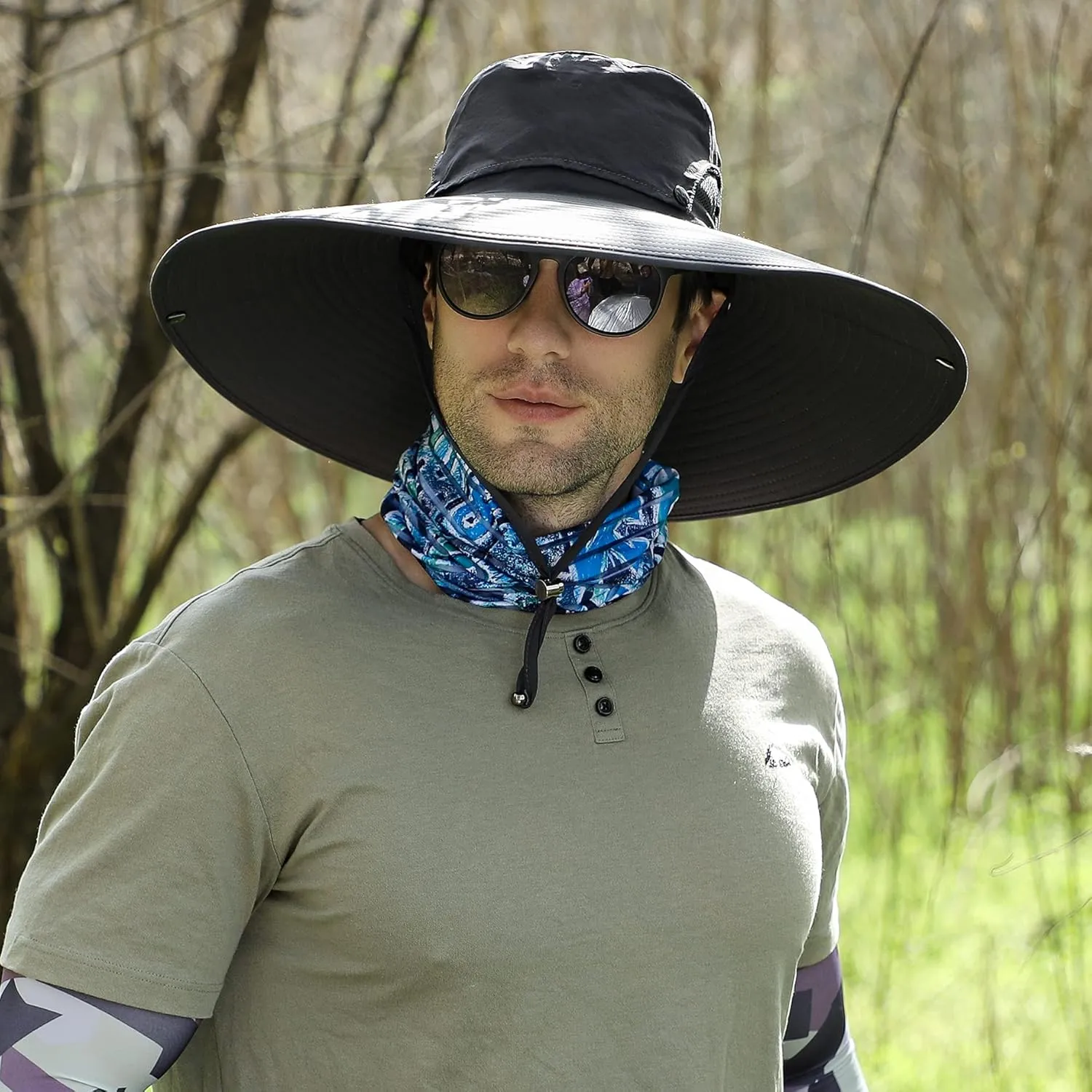 Wide Brim Sun Protection Hat Outdoor Unisex Ventilated Hats for Hiking Beach Fishing Safari Garden Lawn Yard Work Kayaking