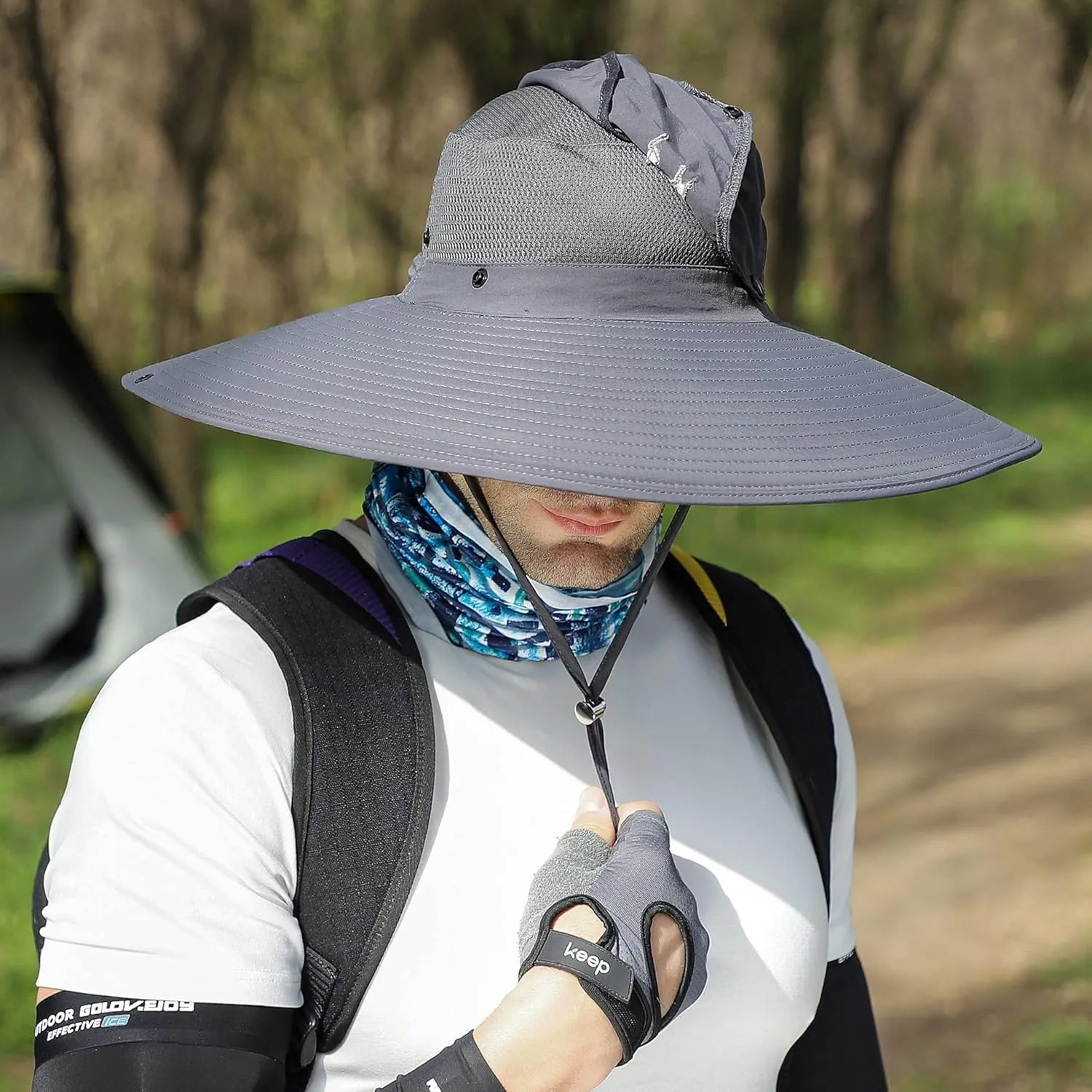 Wide Brim Sun Protection Hat Outdoor Unisex Ventilated Hats for Hiking Beach Fishing Safari Garden Lawn Yard Work Kayaking