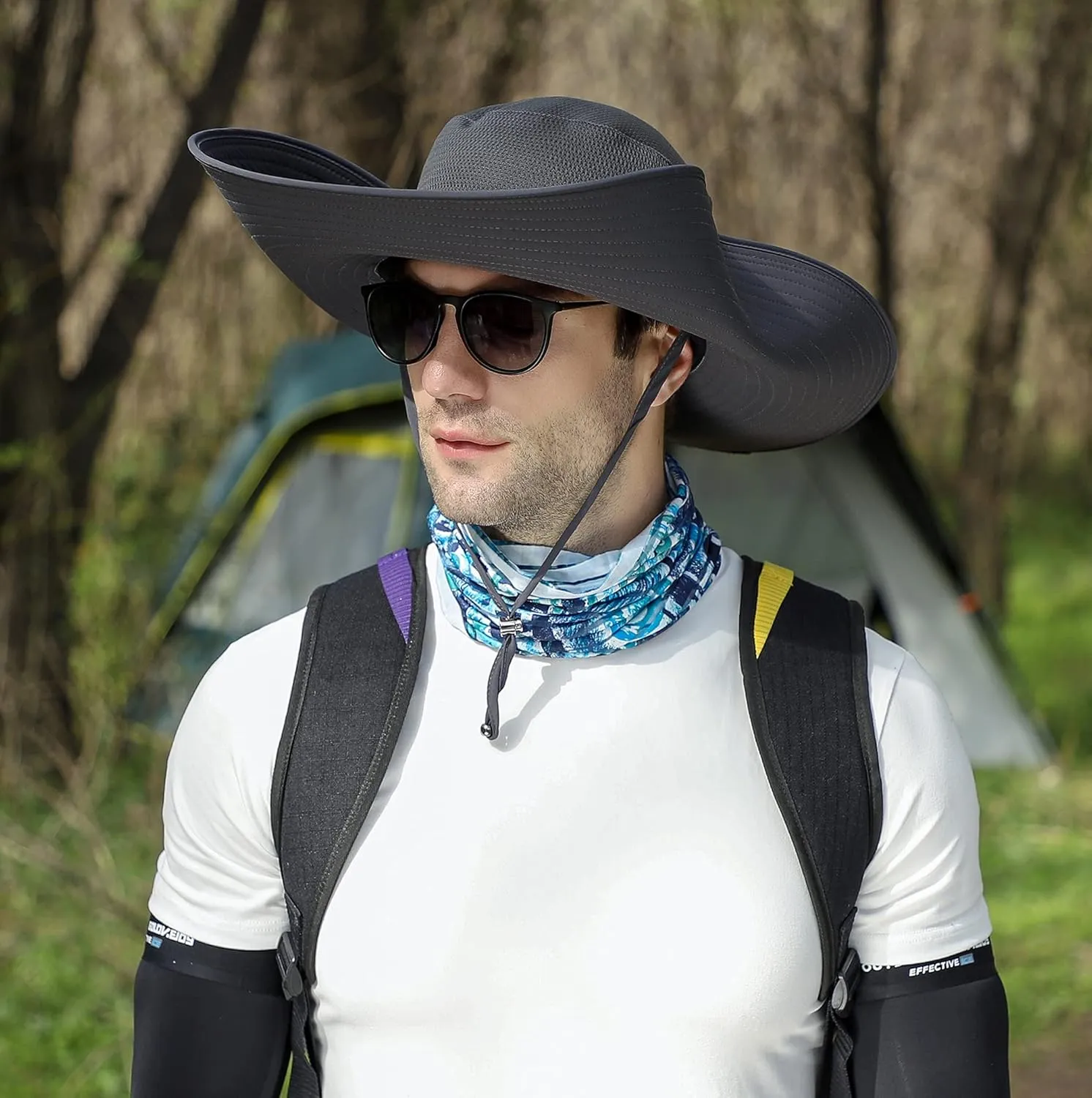 Wide Brim Sun Protection Hat Outdoor Unisex Ventilated Hats for Hiking Beach Fishing Safari Garden Lawn Yard Work Kayaking