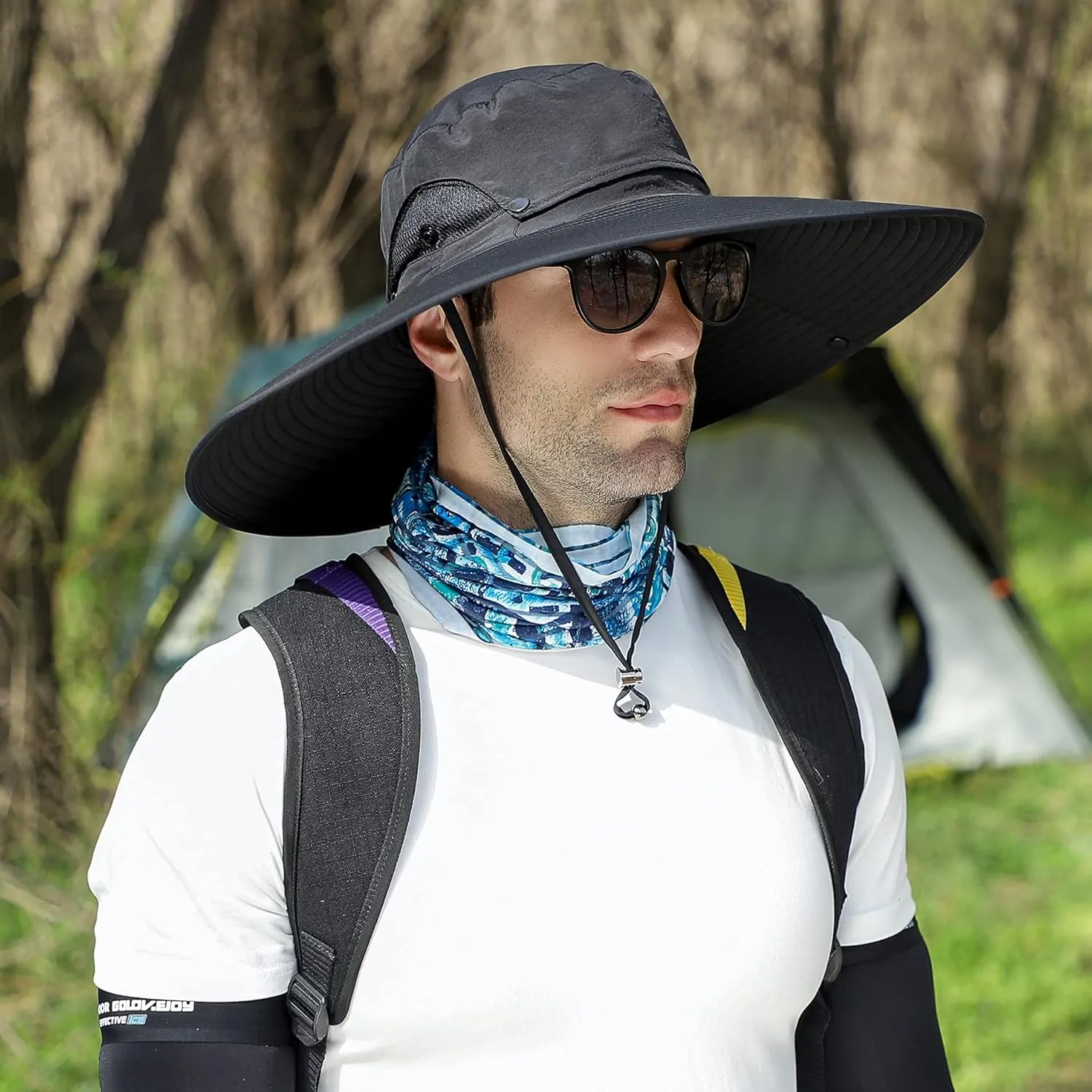 Wide Brim Sun Protection Hat Outdoor Unisex Ventilated Hats for Hiking Beach Fishing Safari Garden Lawn Yard Work Kayaking
