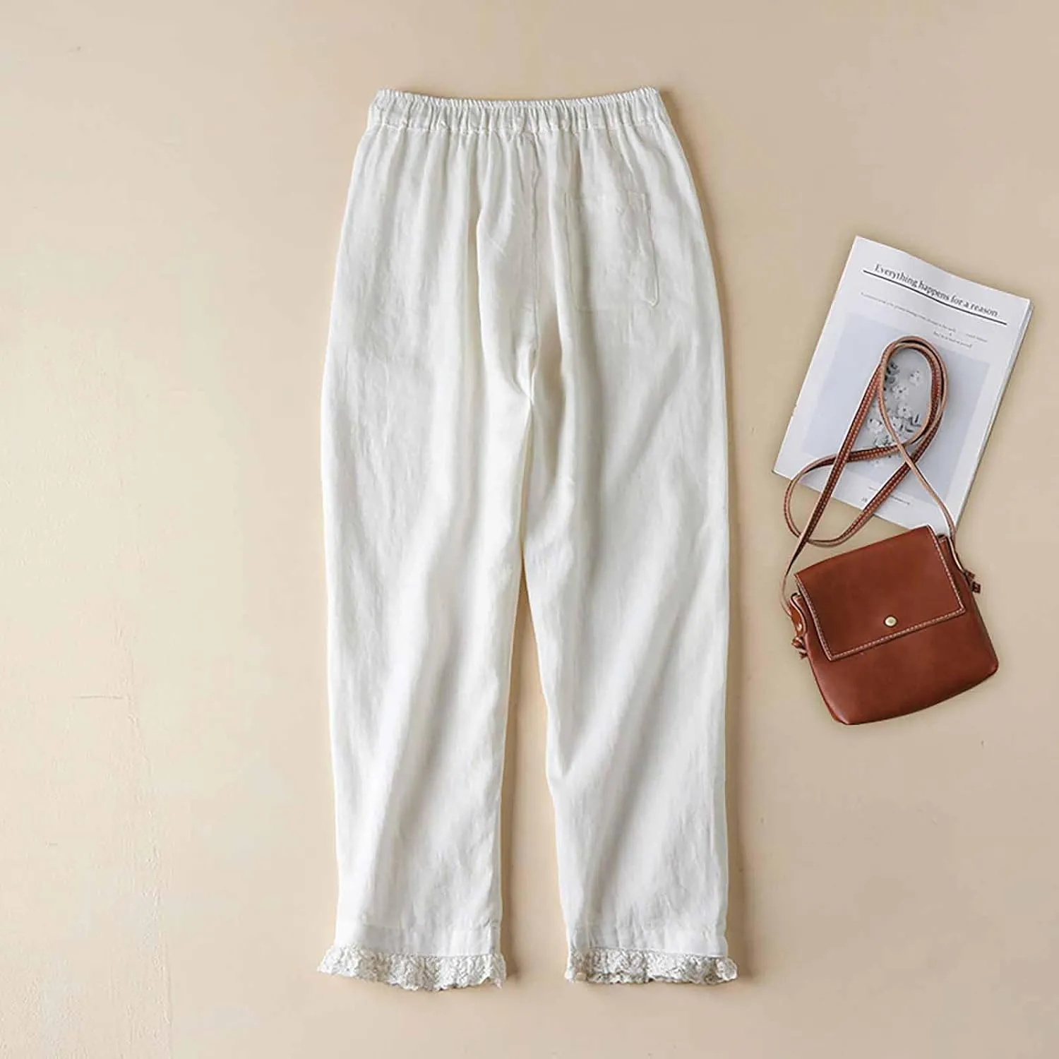 Wide Leg Pants for Women Baggy 2024 Cotton Linen Flowy Straight Pants Patchwork Plus Size Trendy Ankle Palazzo Pants