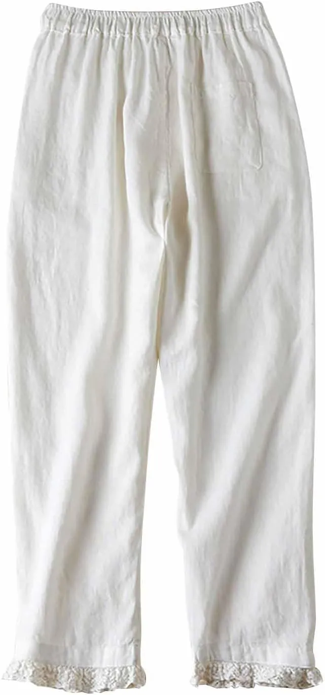 Wide Leg Pants for Women Baggy 2024 Cotton Linen Flowy Straight Pants Patchwork Plus Size Trendy Ankle Palazzo Pants