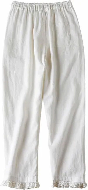 Wide Leg Pants for Women Baggy 2024 Cotton Linen Flowy Straight Pants Patchwork Plus Size Trendy Ankle Palazzo Pants
