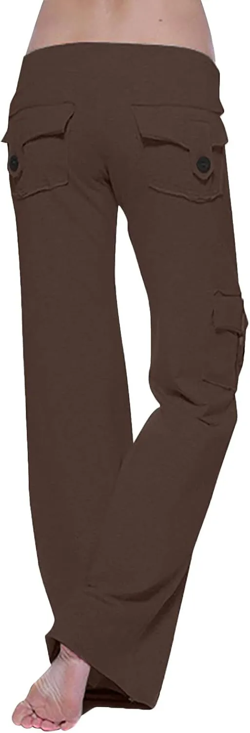 Wide Leg Yoga Pants for Women High Waisted Cargo Bootcut Yoga Pants with Pockets Summer Plus Size Flare Workout Pants