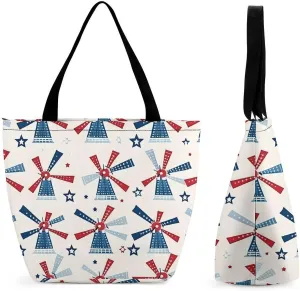 Windmill Patriotic Celebrate America Independence Women Tote Bag Casual Shoulder Bag Travel Shopping Handbags for Work Travel Fashion Gifts