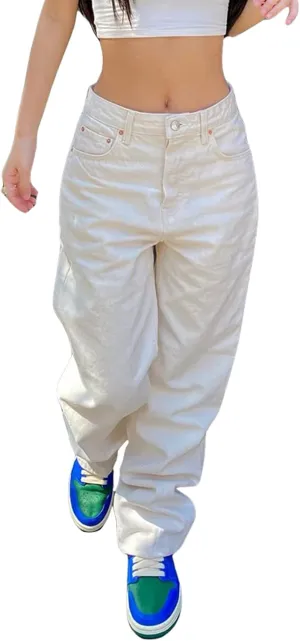 Women Baggy Y2K Jeans Vintage Low Waisted Straight Leg Denim Pants E-Girl Streetwear Clubwear