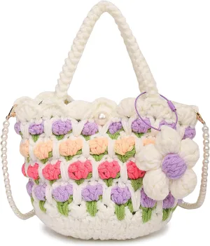 Women Crochet HandBag Small Handmade Woven Crossbody Bag Cute Shoulder Bag Knitted Tote Bag Fairy Bag Gifts for Women